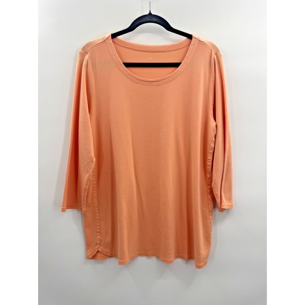 J Jill Womens Large 3/4 Sleeve Scoop Neck Tee Pima Cotton Coastal Resort Preppy